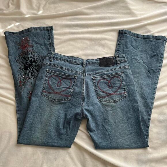 Vintage Y2K indie boho Joe Boxer low rise flare jeans firework studs size 11 - Picture 3 of 8
